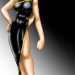 In her favorite dress - a black cheongsam with gold trim.